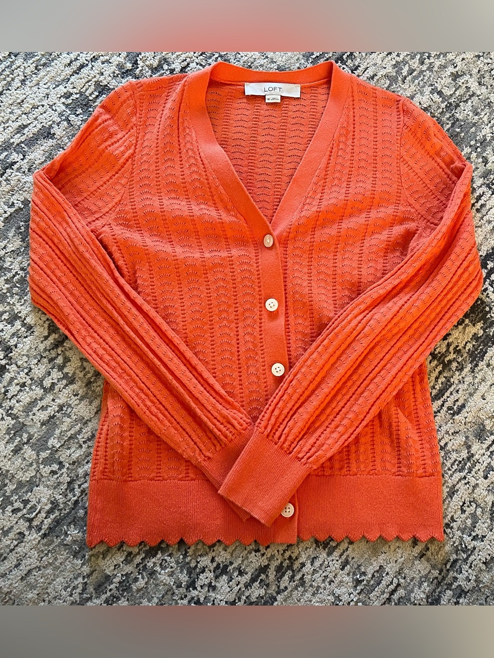 LOFT Cotton V-Neck Cardigan in Orange